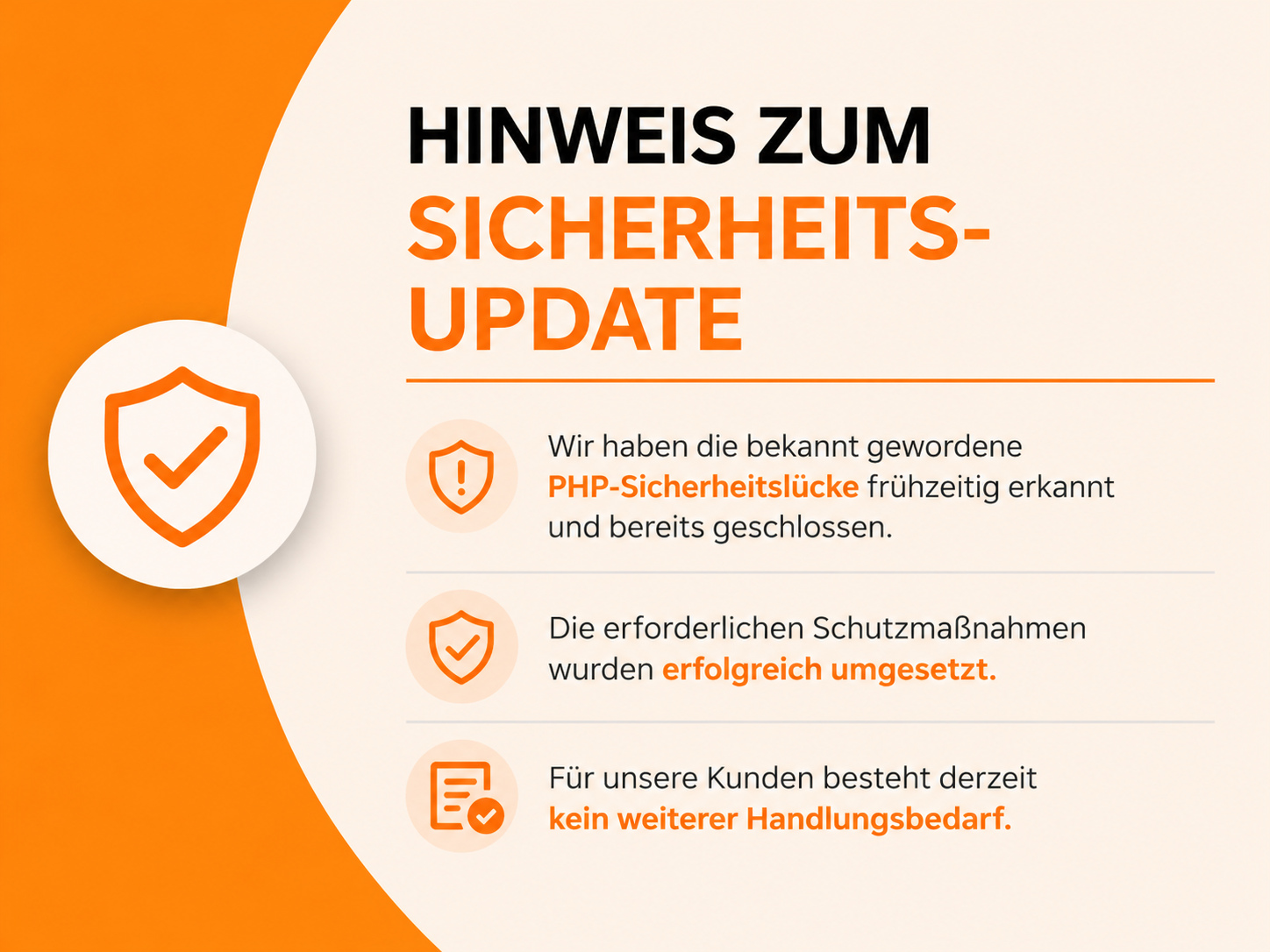 Sicherheitsupdate, Infografik, PHP-Sicherheitslücke, Schutzmaßnahmen, Orange-Weiß